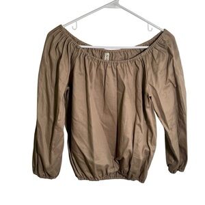 NA NIN Women's Sz 1 Blouse Beige 3/4 Sleeve Off Shoulder 100% Cotton Sustainable